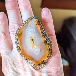 Very Large Sterling Agate Slice Ring